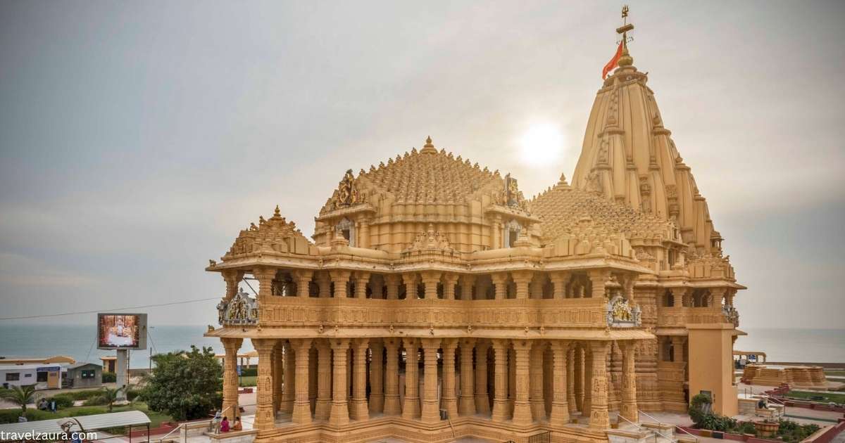 Dwarkadhish Temple Dwarka front view with devotees.