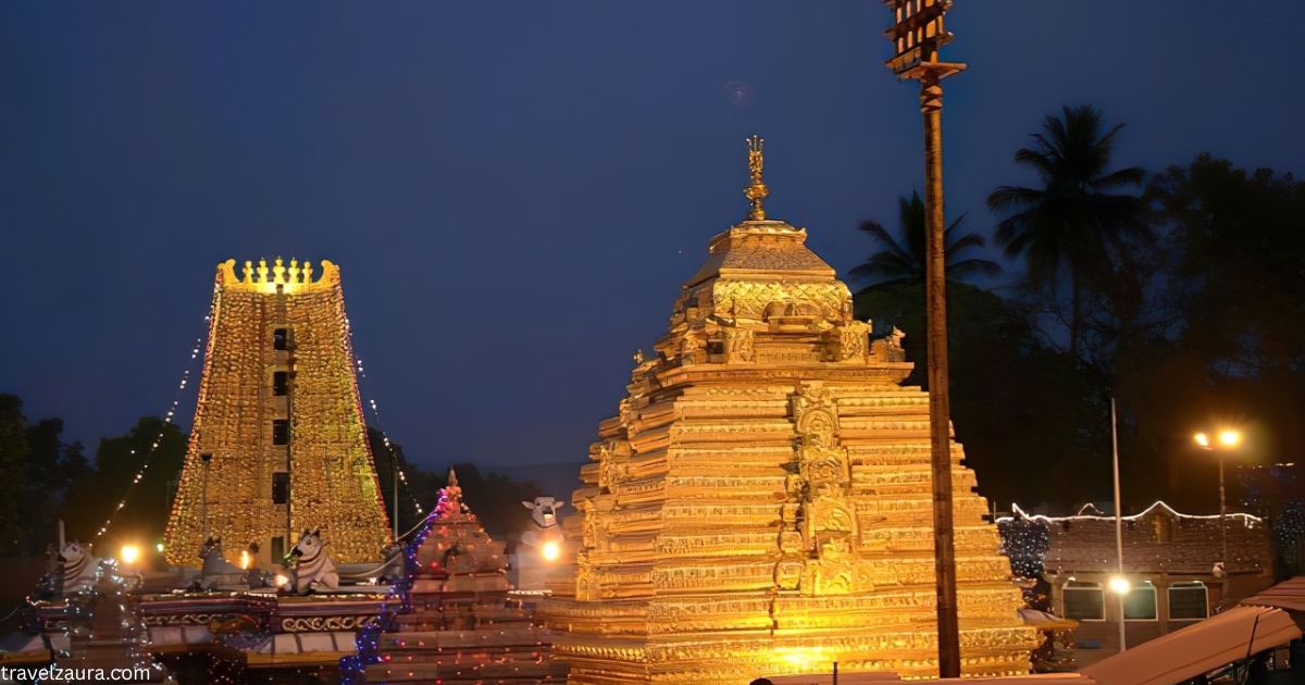 Srisailam Mallikarjuna temple gopuram during darshan timings.