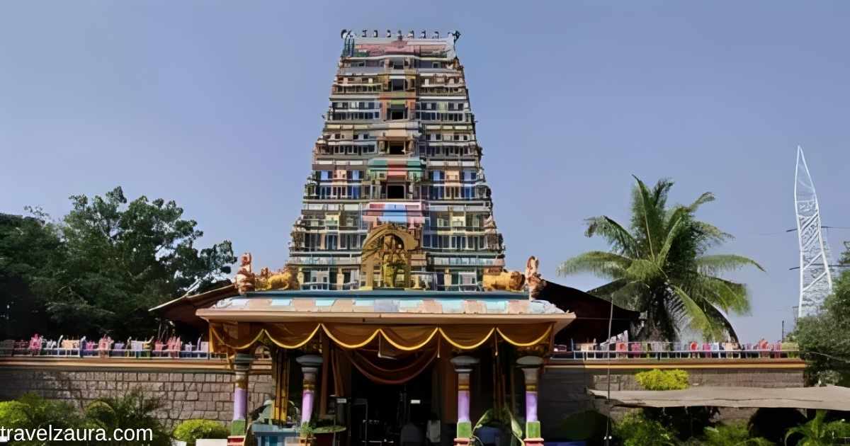 Balkampet Yellamma Temple gopuram entrance in Hyderabad.