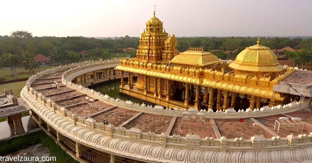 Golden Temple Vellore gopuram covered in gold foil.