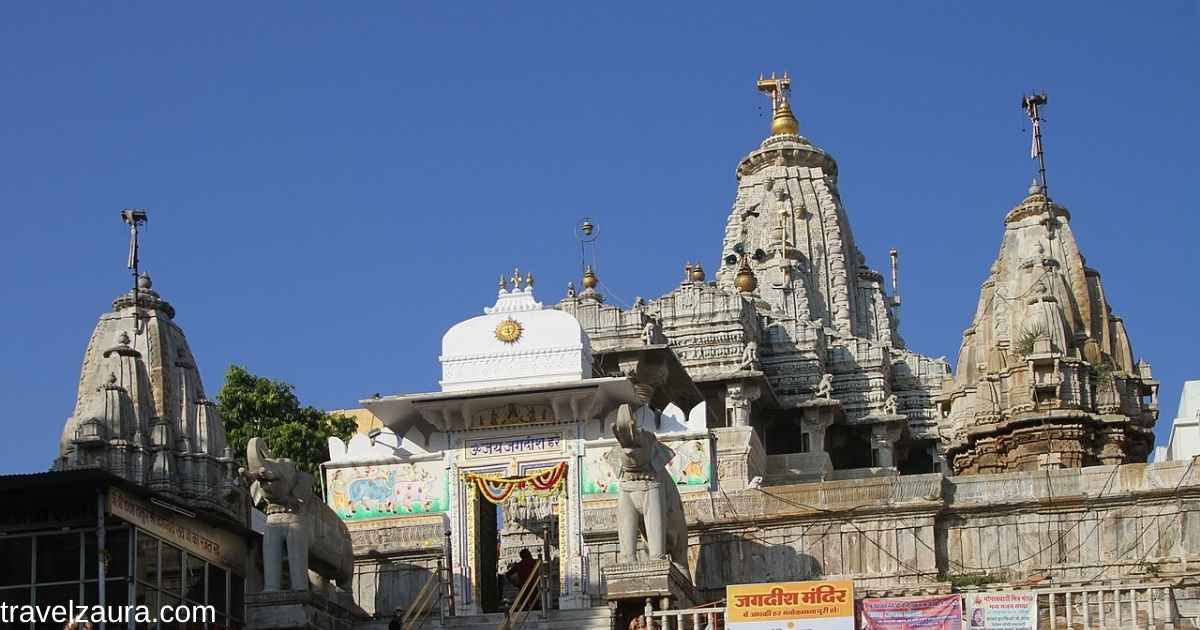 Jagdish Temple Udaipur spire and carved entrance.