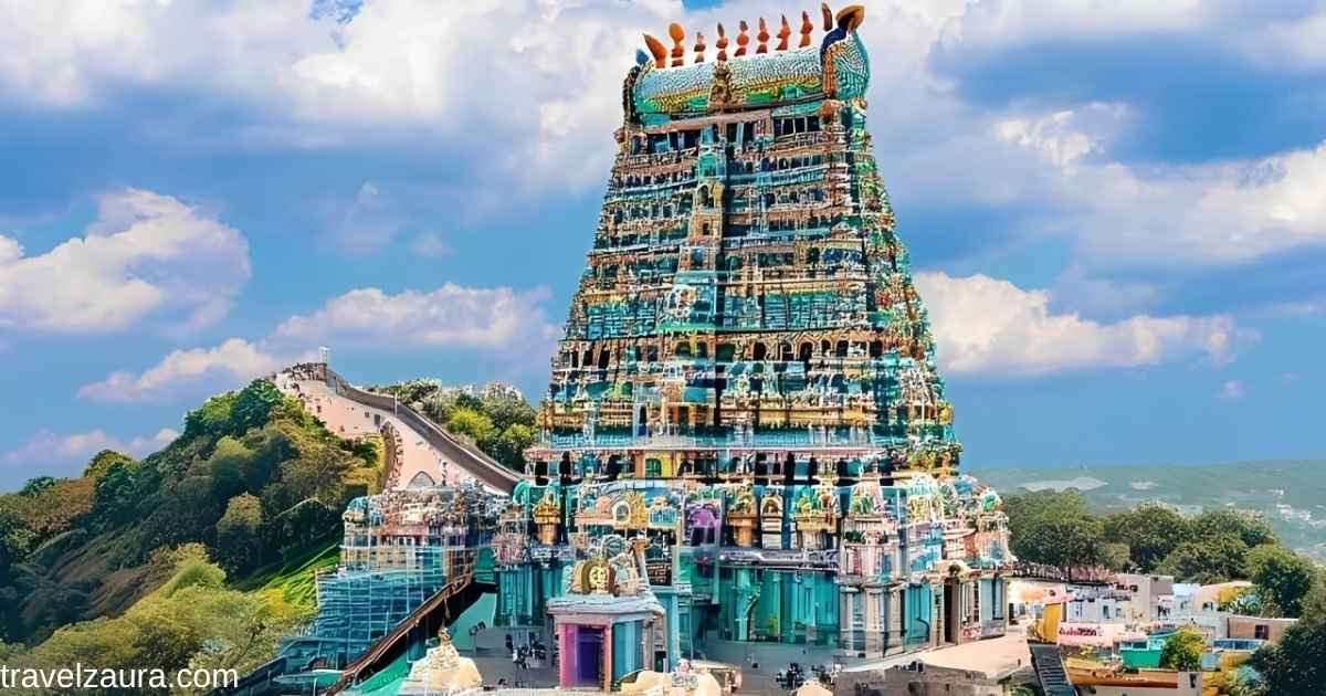 Palani Murugan Temple hilltop shrine in Tamil Nadu with golden gopuram.