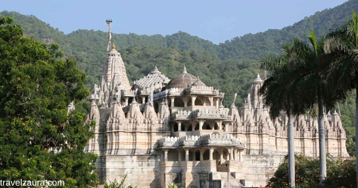 Ranakpur Jain Temple's carved marble pillars and domed ceiling in Rajasthan.