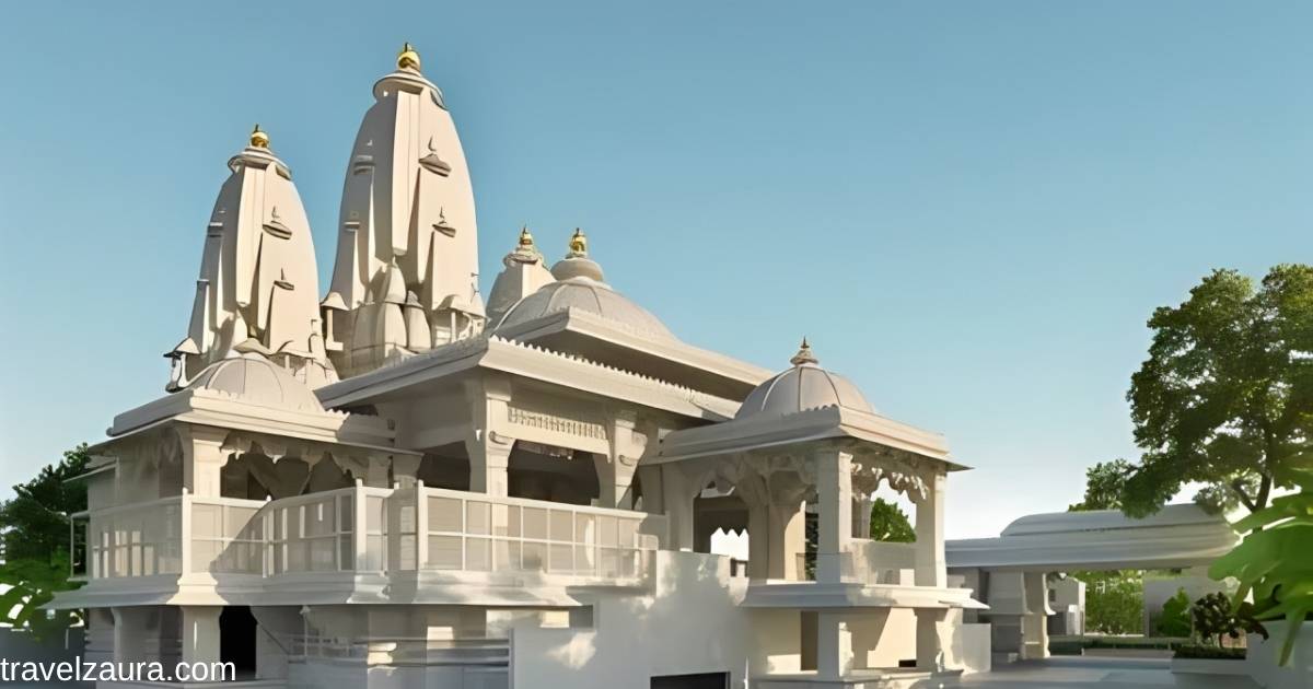 Shree Shyam Mandir Surat entrance during evening aarti.