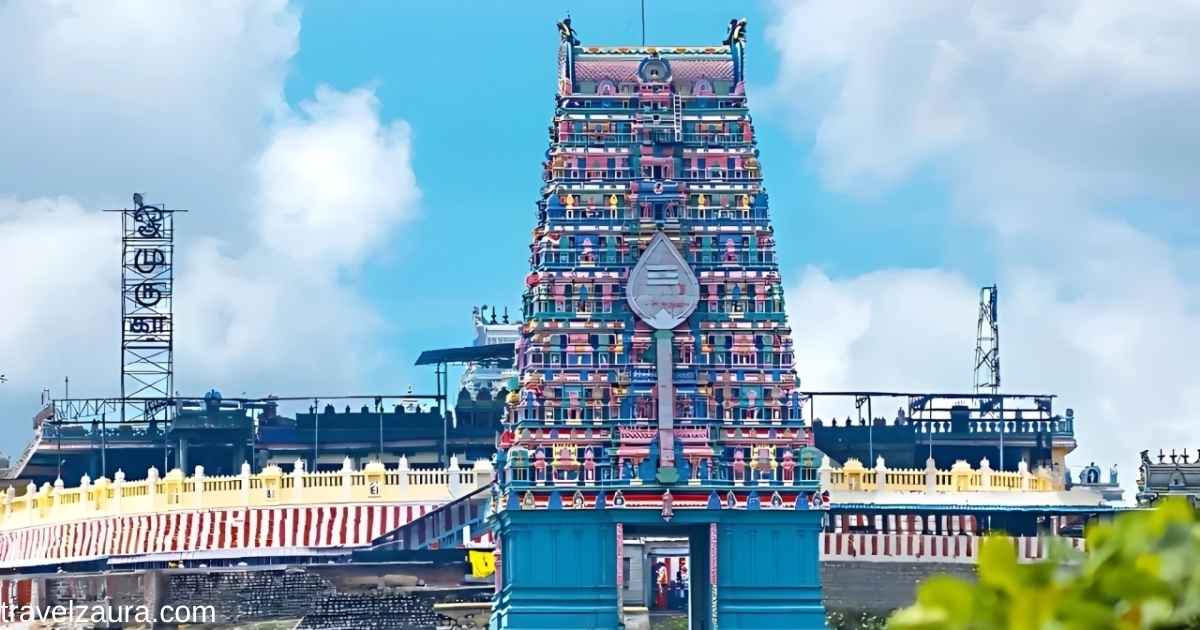 Thiruthani Murugan Temple hilltop gopuram, Tamil Nadu.