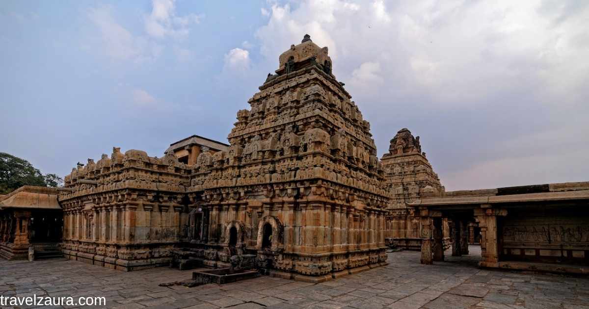 Bhoga Nandeeshwara Temple's carved gopuram near Nandi Hills, Chikkaballapur.