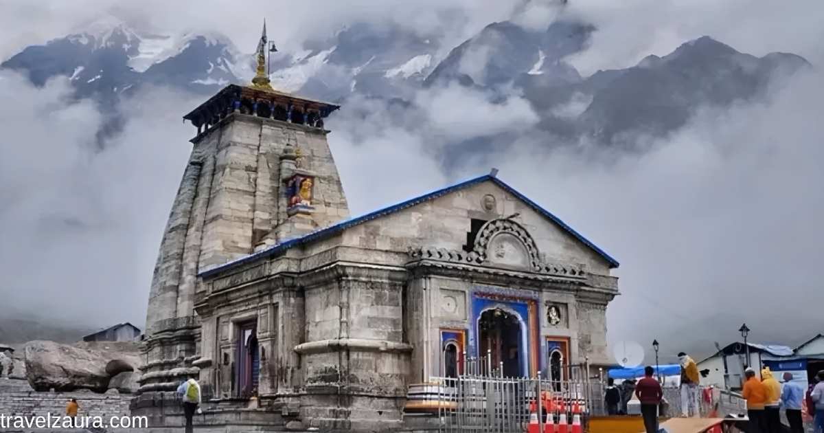 Kedarnath temple opening date 2026 with snow peaks behind the shrine.