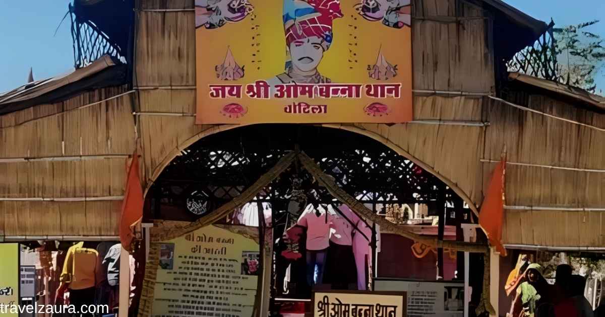 Garlanded bullet shrine at Om Banna Temple on Jodhpur-Pali highway.
