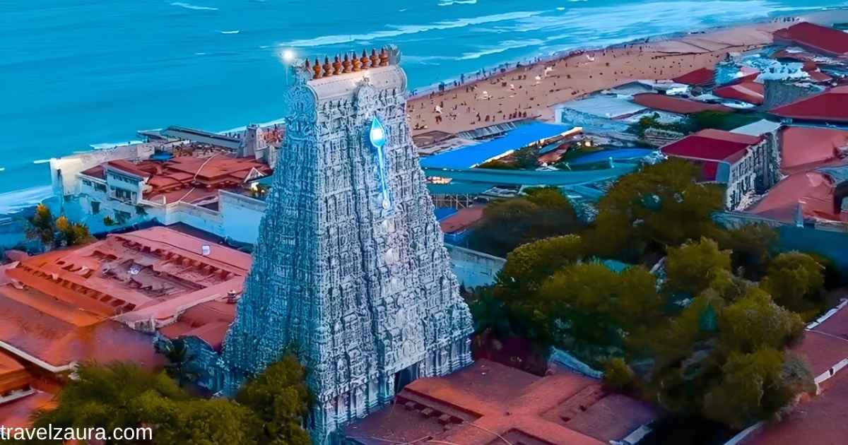 Sea-facing Raja Gopuram of Thiruchendur Murugan Temple on the Bay of Bengal.
