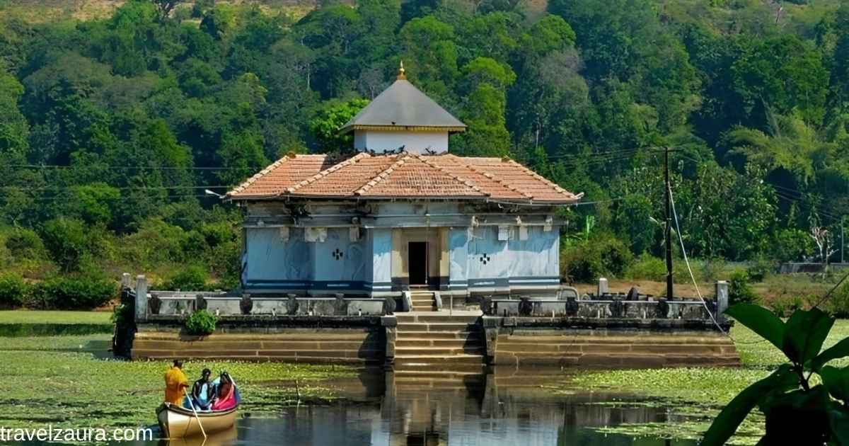 Varanga Jain Temple on a lake in Udupi district, Karnataka.