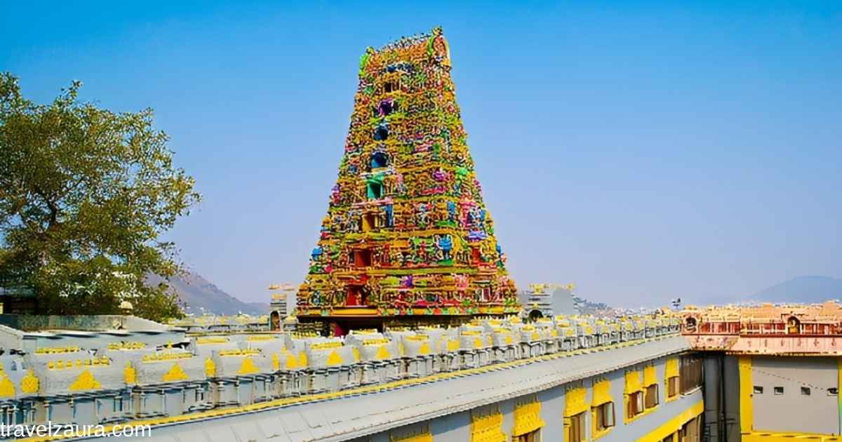 Vijayawada Kanaka Durga Temple gopuram on Indrakeeladri Hill.
