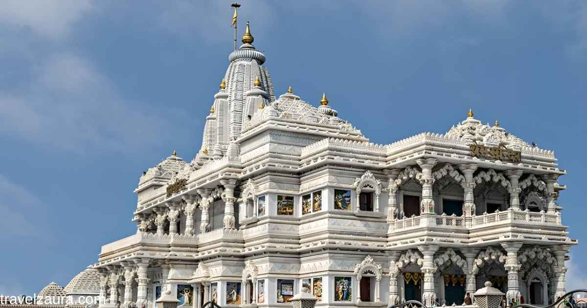 Devotees at a Vrindavan temple entrance during morning darshan, Vrindavan Temples General Timing.
