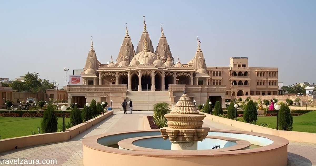 Akshardham Temple Jaipur pink sandstone facade in Vaishali Nagar.