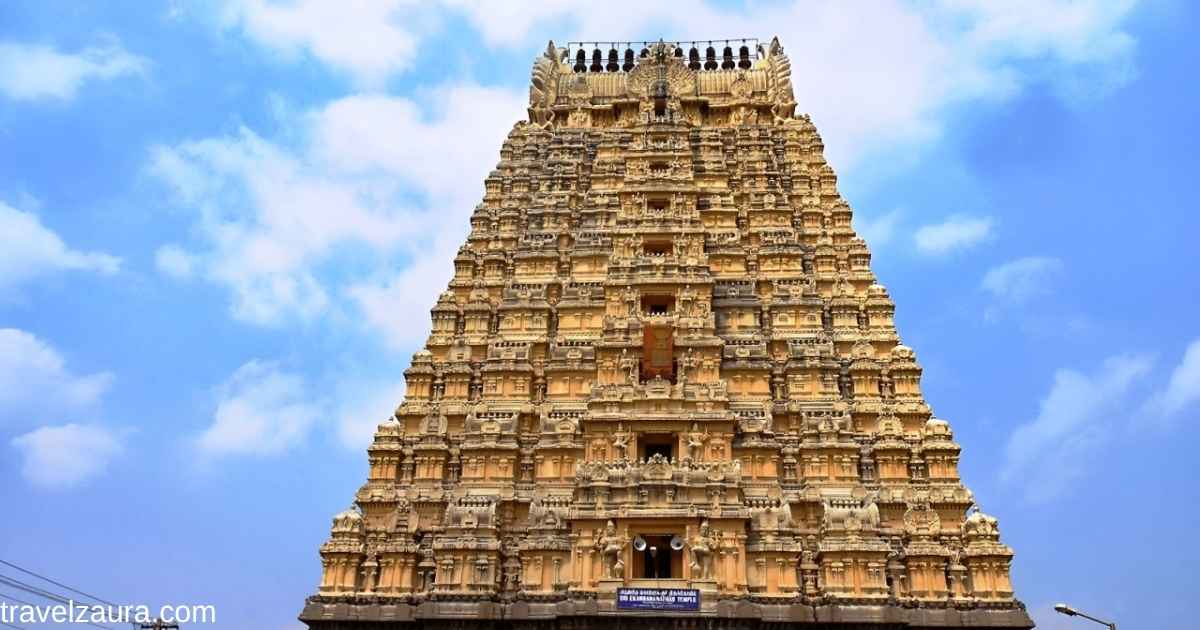 Raja Gopuram of Ekambareswarar Temple Kanchipuram at sunrise.